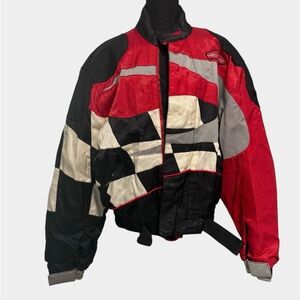 Vintage Kawasaki Racing Jacket Red Black White Checkered Size L Motorcycle